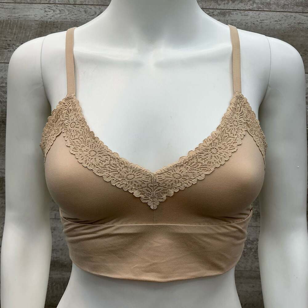 Aerie Beige Lace-Trim V-Neck Crop Bralette Size S